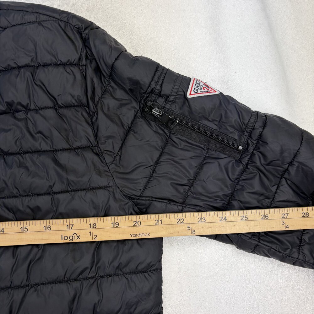 GUESS Quilted Puffer Bomber Jacket Black Size M - Picture 9 of 10